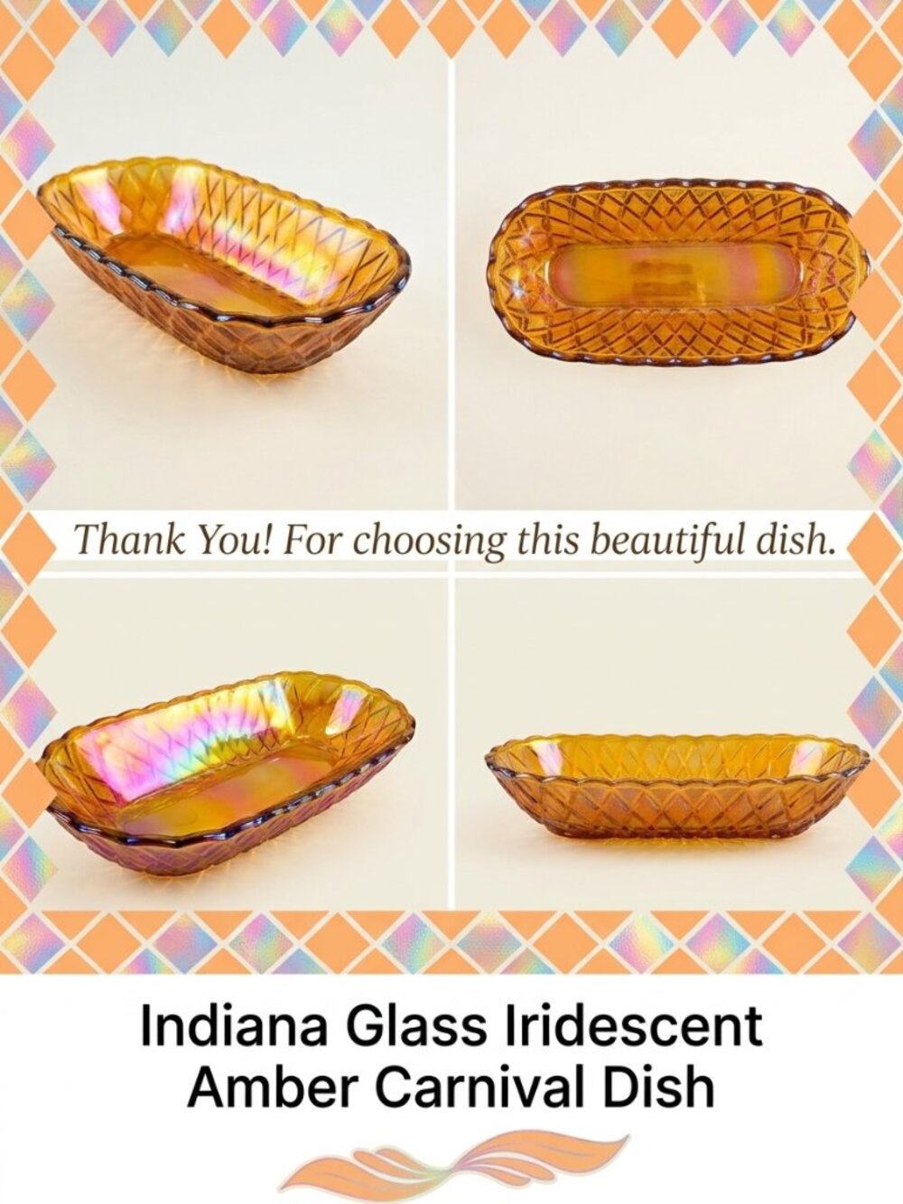 Indiana Glass Iridescent Amber Pretzel, Celery, Bread, Serving Dish, Carnival